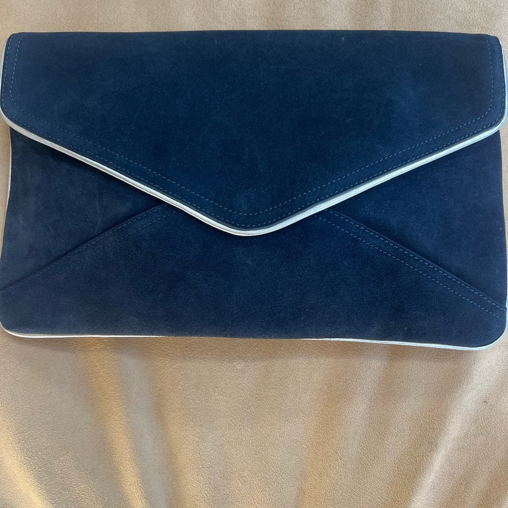 Scoop Envelope Clutch Navy Suede and Silver Trim